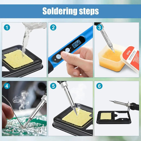 Step-by-step process using 90W Soldering Iron Kit With Fast Heat Up 110V LCD Digital Soldering Gun Ceramic Heater 10 In 1.