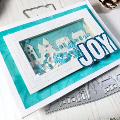 Stitched Rectangle Frame Die Cuts Set For Card Making And Scrapbooking, DIY Embossing, Photo Decor, And Gift Tags, 14.3x11.1cm, shown on card