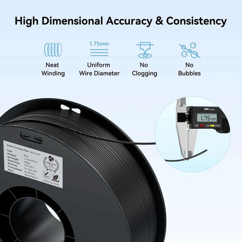 PLA 3D Printer Filament 1.75mm 4kg Bulk Pack Includes Four 1kg Spools Black High Dimensional Accuracy and Consistency Features