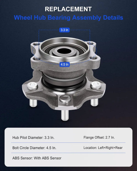Rear Wheel Bearing Hub Assembly Set Of Two For Nissan Altima Maxima Quest 2002 2009 5 Lug 4 Wheel ABS Left Or Right Beefed Up Replacement Hub Kit Direct Fit Durable Steel Sealed Bearings Quiet Operation And Long Lasting Performance with dimensions and details