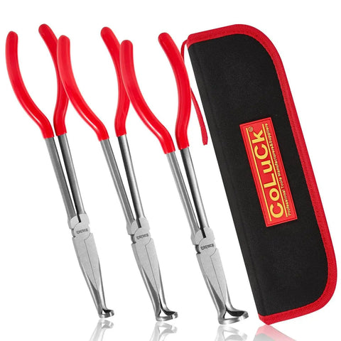 11 Inch Hose Gripper Pliers Set With Three Diameters 5/16 Inch, 1/2 Inch, And 3/4 Inch Serrated Jaws with red handles and storage case