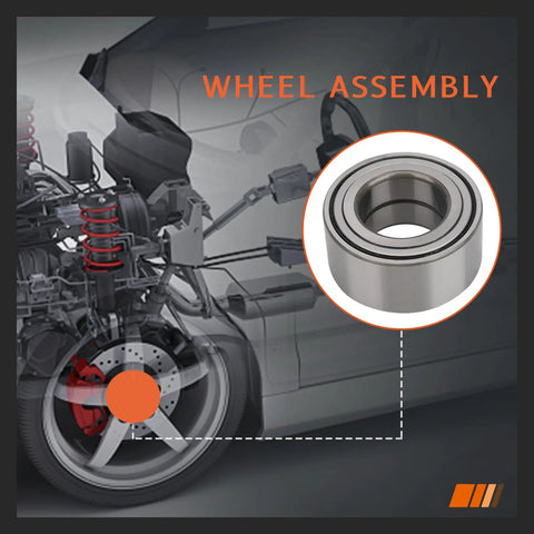 Diagram showing wheel assembly with inset of Pair Front Wheel Hub Bearing Assembly Fits Dodge Stealth 1991-1996 And Hyundai Azera 2012-2015