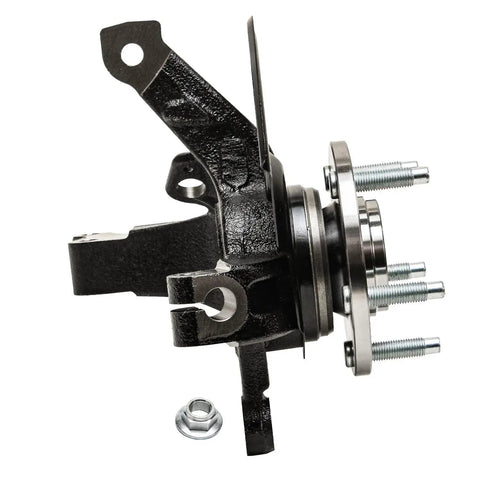 Side view of Front Right Steering Knuckle And Wheel Bearing Hub Assembly Replacement for Ford Escape, Mercury Mariner, Mazda Tribute.