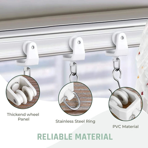 Heavy Duty Ceiling Curtain Track Rollers Pack Of 50 For Smooth Glide, Durable PVC carriers on ceiling rail system, close-up view