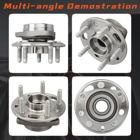 Multi-angle view of Front And Rear Wheel Hub Bearing Assembly Direct Fit For Buick Lacrosse Regal Allure Cadillac CTS XTS Chevy Malibu Impala Equinox Saab 9-5 GMC Terrain 5 Lug With ABS OEM Grade Replacement Easy Install Plug And Play.