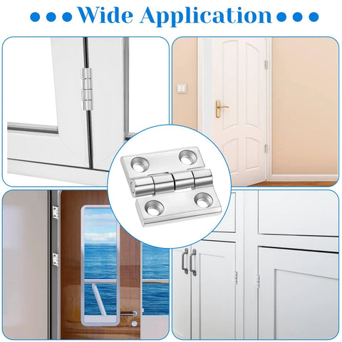 Lemecima 316 stainless steel cabinet hinge, marine-grade, installed on white cabinet door.
Lemecima marine-grade hinge used on an interior white door with brass handle.
Close-up of Lemecima 316 stainless steel hinge with four mounting holes.
Lemecima marine-grade stainless hinge on a boat hatch door with window.
Lemecima 316 stainless steel hinges on white cabinet doors.