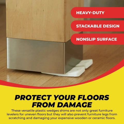 Must Have Leveling Shims For Furniture And Home Improvement Nonslip Multi Purpose Wedges For Tables Desks Cabinets And Toilet Shims Deliver Quick Easy Stability 20 Pack White Qualihome Pro Grade placed under furniture leg