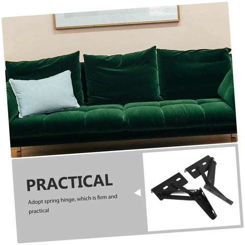 Two Pack Folding Sofa Spring Hinges For Space Saving Furniture Storage With Easy Installation And High Load Capacity shown below a green sofa