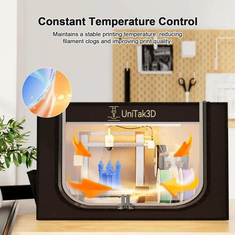Large 32.5x23x23 Inch 3D Printer Enclosure With Ventilation For A1 AMS Lite, shown with constant temperature control in workshop.
