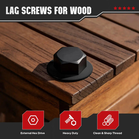 Rugged 5/16 In By 3 In Lag Screws With Washers Black Zinc Plated For Fence, Furniture Installations And Wood Construction, top view