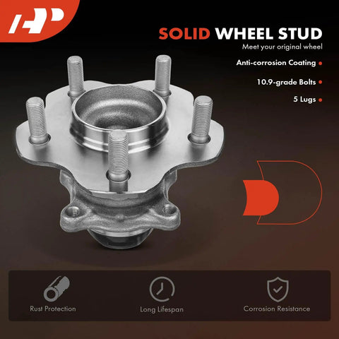 Front view of Rear Wheel Bearing And Hub Assembly 5 Lug For Nissan Sentra 2013 2019 Two Pack Beefed Up High Load Capacity