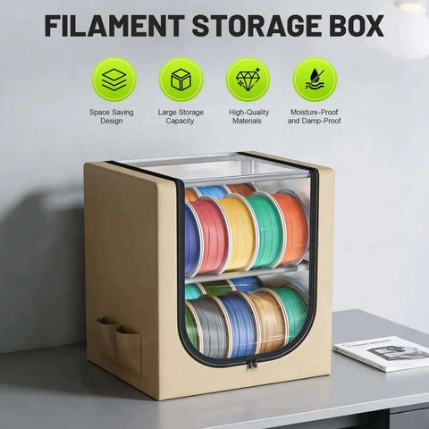 2 Tier Metal Filament Dry Storage Box With Leather Cloth Cover Holds Up To 20 Spools for home and workshop printers on table
