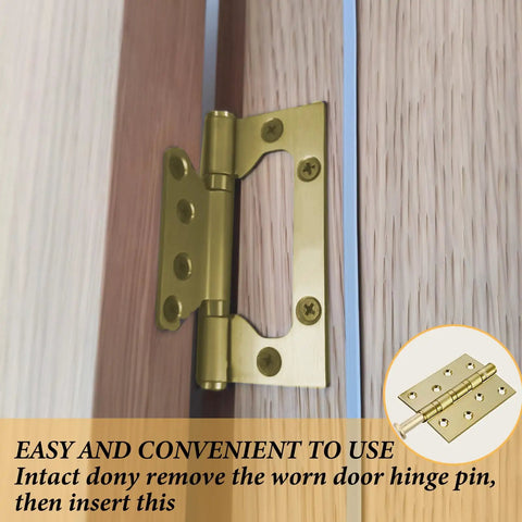 Installed brass door hinge on wood, not "Four Pack Three Point Five Inch Interior Door Hinge Pins Stainless Steel Self Closing Security Pins for Replacing Internal Safety Hinges On Home And Office Doors Rust Resistant And Super Durable"