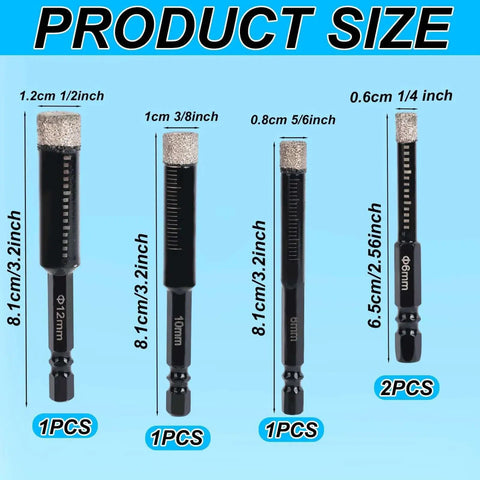 5 Piece Diamond Drill Bit Set For Tile Ceramic Glass Granite Marble And Masonry Pro Grade Brazed Diamond Bits with size markings