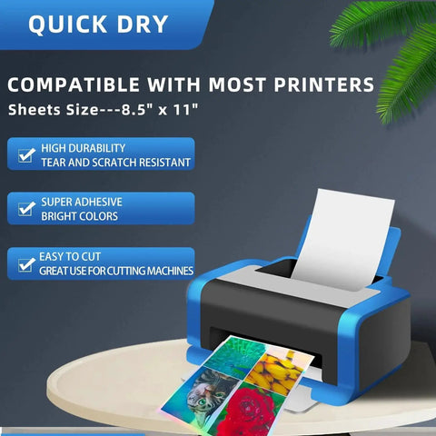 Vinyl Sticker Paper For Inkjet And Laser Printers Waterproof Glossy Self Adhesive Labels 8.5 By 11 Inches 26 Sheets Quick Dry