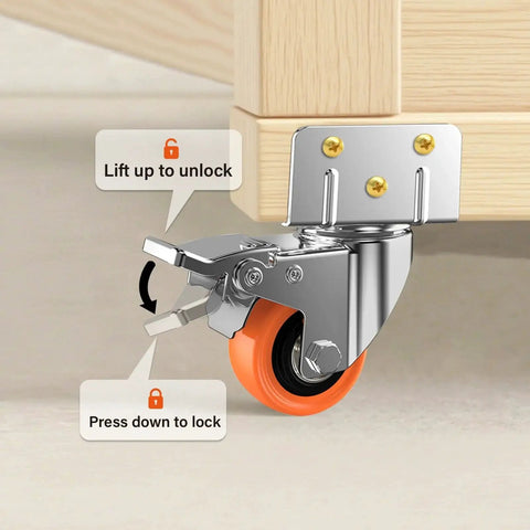 2-Inch L-Shaped Side Mount Caster Wheels Set Of Four Heavy Duty Casters With Brake Double Bearing Polyurethane Wheels