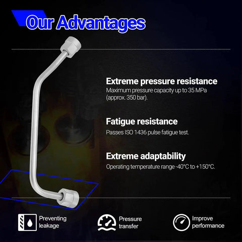 Image of Intermediate Fuel Feed Pipe High Pressure Fuel Line From Pump To Rail For 2014 To 2021 Silverado 1500 Suburban Tahoe Express Camaro GMC Sierra Yukon Savana Heavy Duty Replacement Part Plug And Play demonstrating extreme pressure resistance, fatigue resistance, and temperature adaptability features.