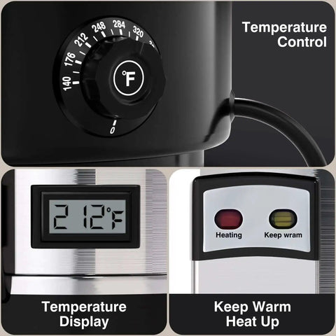 Close-up of Heavy Duty 110 Cup Stainless Steel Coffee Urn For Catering with temperature control and display features.