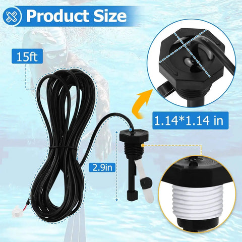 GLX-FLO-RP Flow Switch Assembly with 15-foot cable and 1.14 x 1.14-inch head size for Hayward Goldline Aquarite Salt Systems
