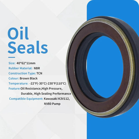High Pressure Radial Shaft Seal For Hydraulic Pumps And Excavators With TCN Type Design And NBR Lip 40x62x11mm with specs