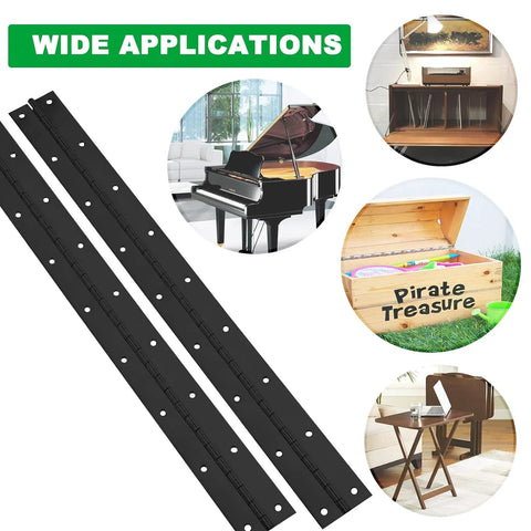 2-pack heavy duty piano hinge, 2 in open width x 20 in length, black stainless steel with mounting holes