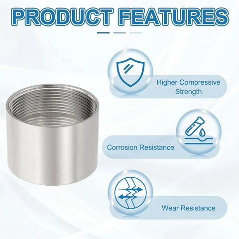 304 Stainless Steel 2 By 2 Inch Female BSPT Thread Straight Pipe Coupling Connector Adapter For Pumps And Plumbing Built To Last Durable Silver Finish With 0 To 2 MPa Working Pressure And Minus 50 To 120 C Temperature Range For Heavy Duty Installations.