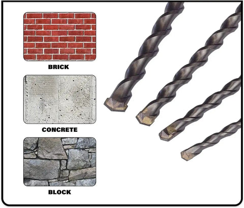 12mm By 150mm Masonry Drill Bit Carbide Tipped For SDS Rotary Hammer And Impact Drills, 9mm Round Shank, 4 Flute Design shown
