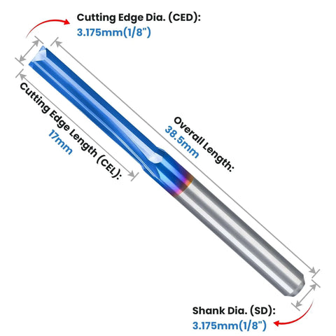 Pro Grade CNC Router Bits Straight Router Bit One Eighth Inch Shank Two Flute End Mill Cutter for MDF PVC Acrylic