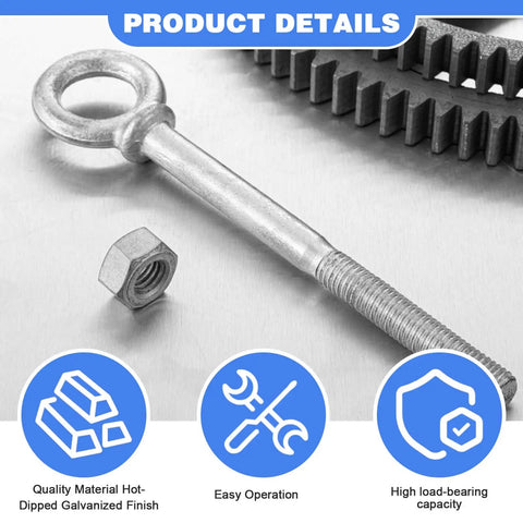Eight Pack Shouldered Pattern Eye Bolts With Nuts Hot Dip Galvanized Industrial Heavy Duty For Lifting Anchoring And Hanging