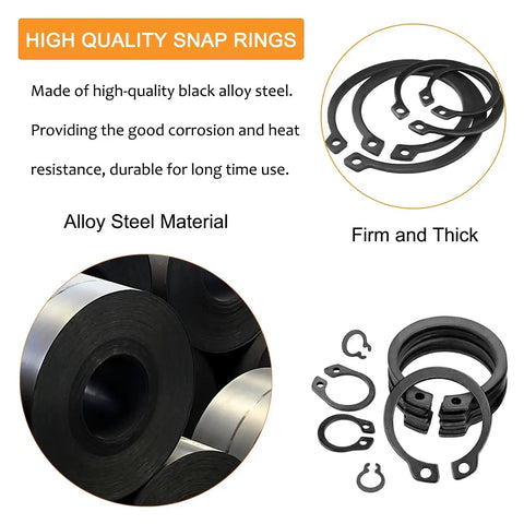 320Pcs External Snap Rings Kit 4mm To 28mm Alloy Steel C Clips 15 Sizes Heavy Duty Retaining Ring Assortment Black Finish
