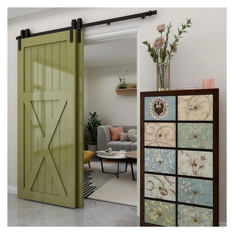 Heavy Duty Bypass Sliding Barn Door Hardware Kit For Double Doors Track Bent Hanger System With Anti Jump Block and floor guide