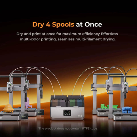 Filament Dryer For 3D Printing With 360 Degree Hot Air Circulation, Desiccant Regeneration And Auto Dehumidification setup with 4 printers
