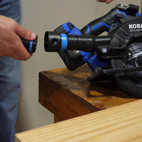 Quick Click 16 Foot Commercial Vacuum Hose With Expanded Multi Brand Power Tool Adapter Set in use with a power tool