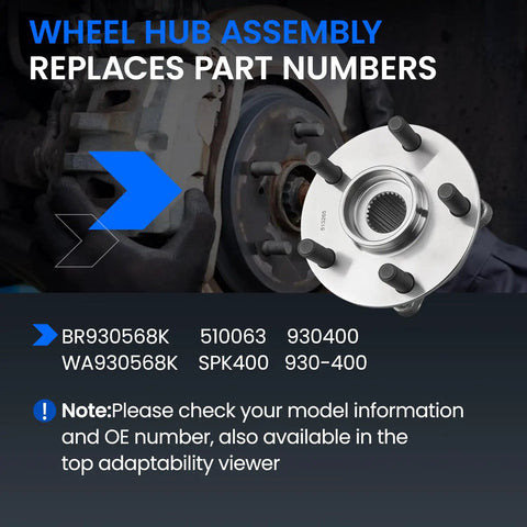 Front Wheel Bearing And Hub Assembly 930-400 5-Lug 2-Piece Set with replacement part numbers displayed