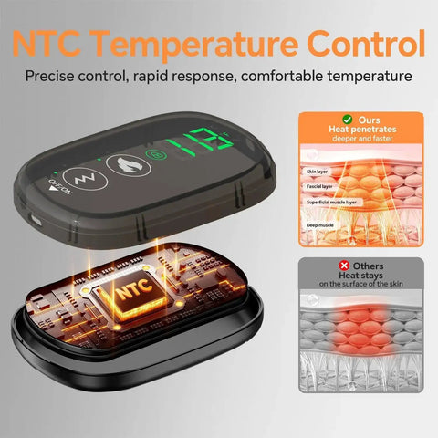 Cordless Heated Back Wrap With Lumbar Massager Vibration Portable Lower Back Belt NTC temperature control technology shown