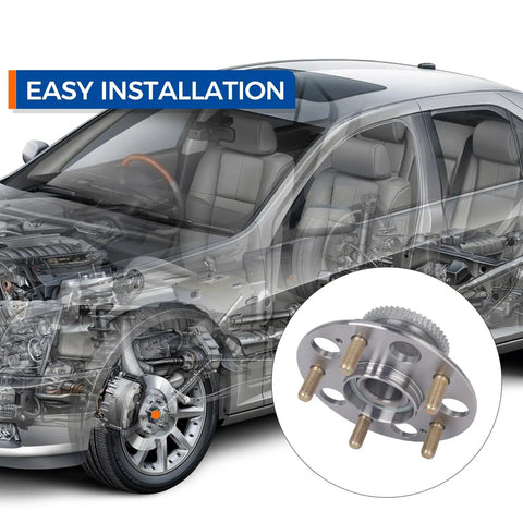 Rear Wheel Hub and Bearing Assembly For 1999 Through 2003 Acura TL And 1998 Through 2002 Honda Accord V6 Models Rear Disc Compatible OEM Grade Replacement installed on a car diagram, showcasing easy installation.