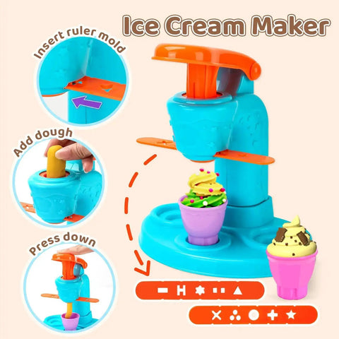 Close-up of ice cream maker from 70 Piece Kids Dough Set 4 In 1 With Ice Cream Maker Noodle Maker Hamburger And Cake Mold Tools Kit