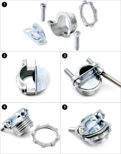 QWORK 1/2 in steel clamp-type cable connectors set, 16 pieces for metallic conduit.