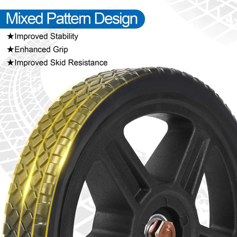 Close-up of 8 Inch Lawn Mower Wheels Kit DIY Friendly Universal 8 Inch Push Mower Wheels With 1/2 Inch Bearing Bolts And Nuts Plastic Replacement Tires