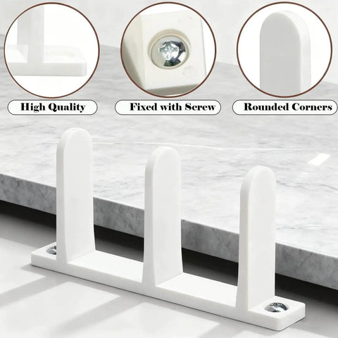 4 Pack Sliding Closet Door Floor Hardware Guide with Wobble Free Operation and No Drill Adhesive Mount, white ABS construction, installed view