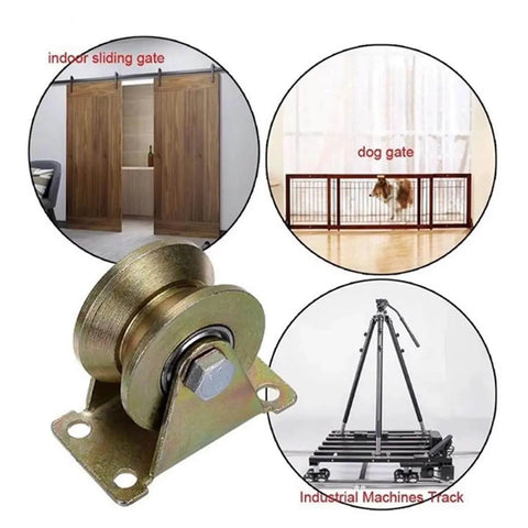 V Groove Wheel Set 4Pcs Stainless Steel Sliding Door Rollers with low friction bearing pulley system, used for gates and tracks.