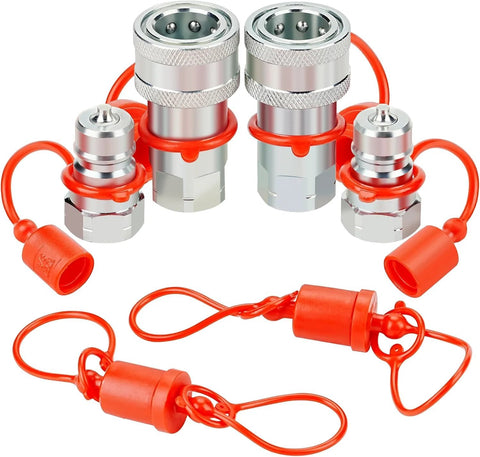 ANCIMOON 3/8'' Ag Pioneer hydraulic quick-connect fittings set of four, silver with red dust caps