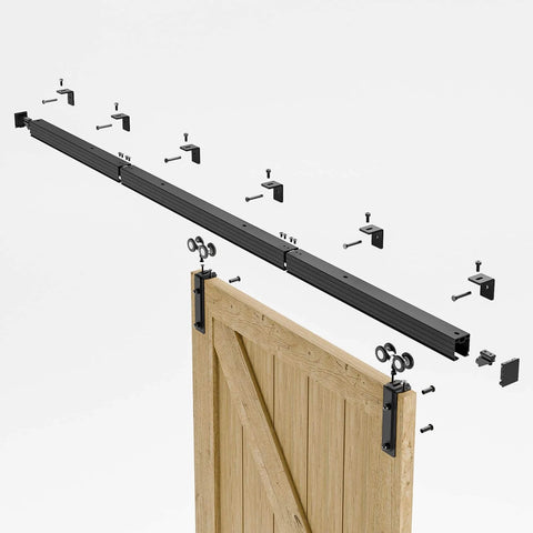 6.6Ft Box Rail Sliding Barn Door Hardware Kit Alloy Steel Wall Mount For Single Door with ball bearing rollers and track system