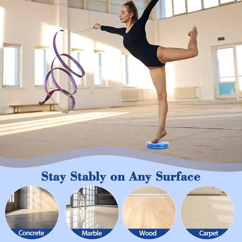 Dancer using Metal Ballet Turning Disc Board For Pirouette Practice And Balance Training on varied surfaces.
