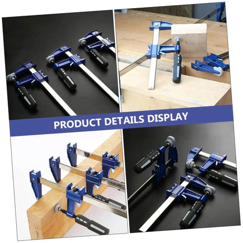 Heavy Duty F Clamp Woodworking Clip Fixture with Quick Release Trigger and Ergonomic Handle in various angles.
