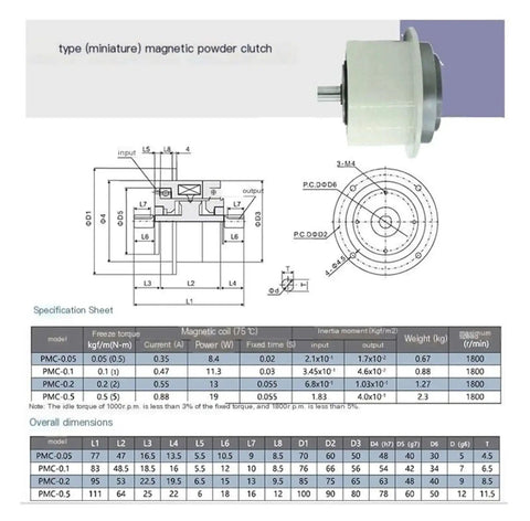 Beefy 24V Magnetic Powder Clutch And Brake For Tension Control diagram specifications size chart
