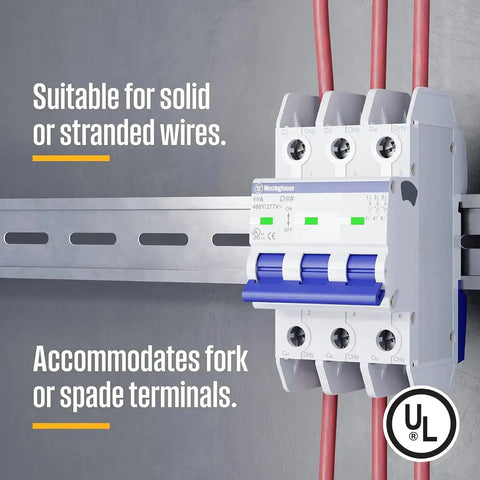 UL 489 AC Miniature Circuit Breaker 3 Amp 3 Pole C Curve For 480Y 277V AC 10kA SCCR Thermal Magnetic Trip DIN Rail Mount White