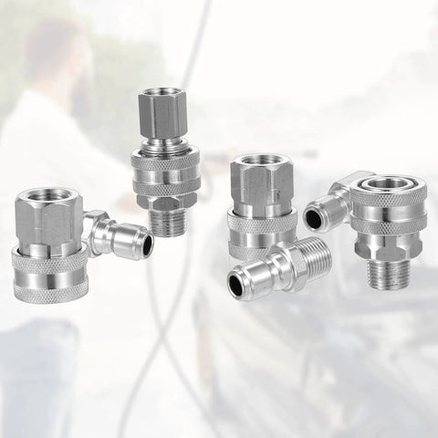 Eight Piece Pro Grade Stainless Steel Pressure Washer Quick Connect Fittings Kit Three Eighths Inch NPT Male And Female Adapters