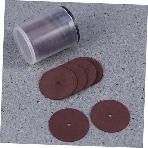 36 Piece Grinding Wheel And Cutting Disc Set for metalworking tools, red discs and storage container on grey surface
