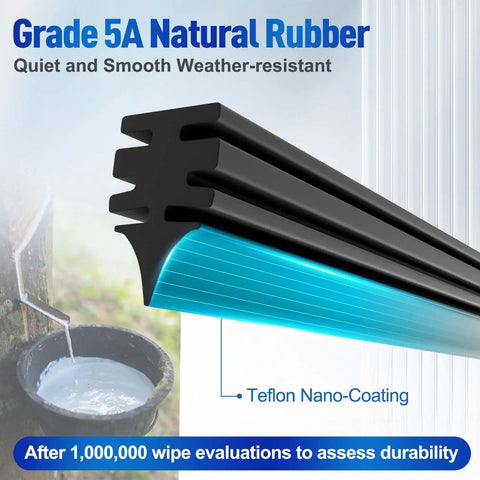 Close-up of Grade 5A natural rubber rear windshield wiper blade featuring Teflon nano-coating for durability and smooth performance.